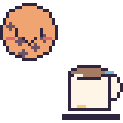 Pixel art Cookie kawaii et Tasse de thé décoré, grille 40 × 40