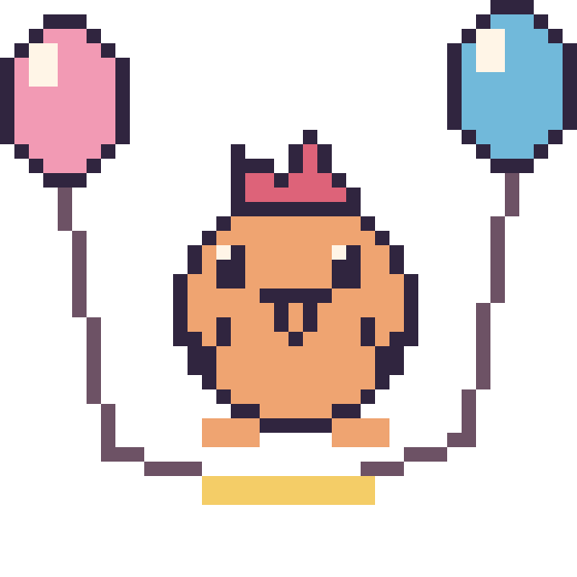 Modèle de pixel art Coq avec des ballons sur une grille de 40 par 40 cases
