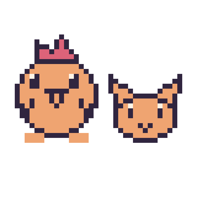 Modèle de pixel art Coq et Chat en portrait sur une grille de 40 par 40 cases