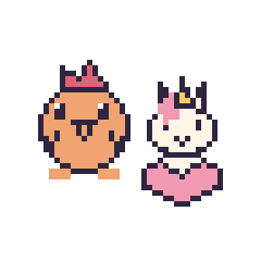 Pixel art Coq et Licorne avec un cœur, grille 48 × 48