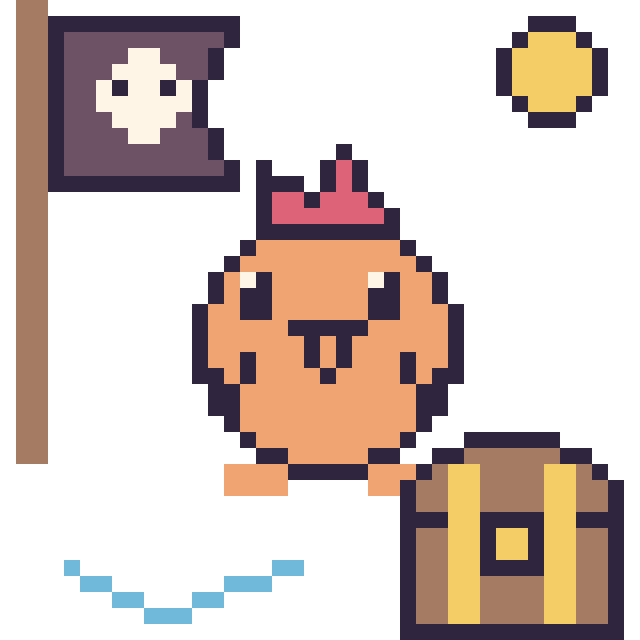 Modèle de pixel art Coq en aventure pirate sur une grille de 40 par 40 cases