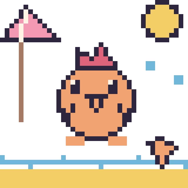 Modèle de pixel art Coq à la plage sur une grille de 40 par 40 cases