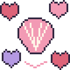 Pixel art Coquillage avec des cœurs, grille 40 × 40