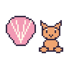 Pixel art Coquillage et Chat assis, grille 48 × 48