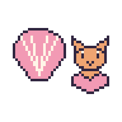 Pixel art Coquillage et Chat avec un cœur, grille 48 × 48