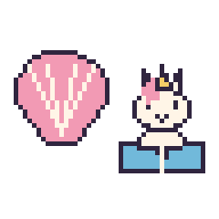 Pixel art Coquillage et Licorne avec un livre, grille 48 × 48