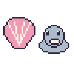 Pixel art Coquillage et Phoque, grille 48 × 48