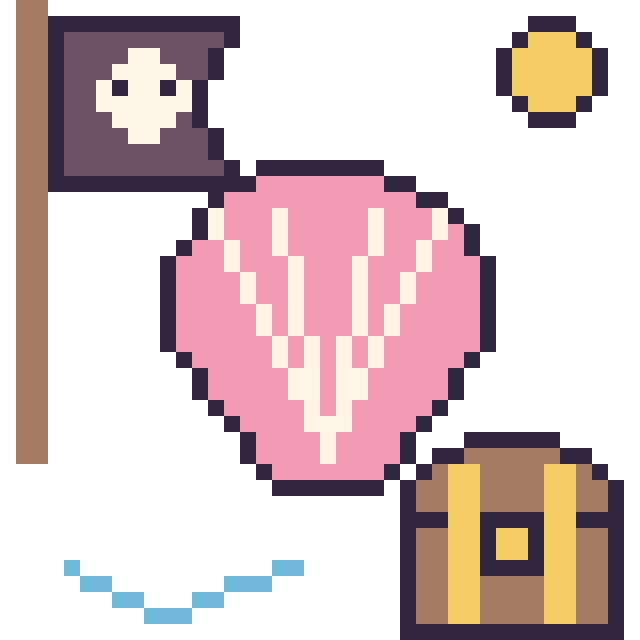 Modèle de pixel art Coquillage en aventure pirate sur une grille de 40 par 40 cases