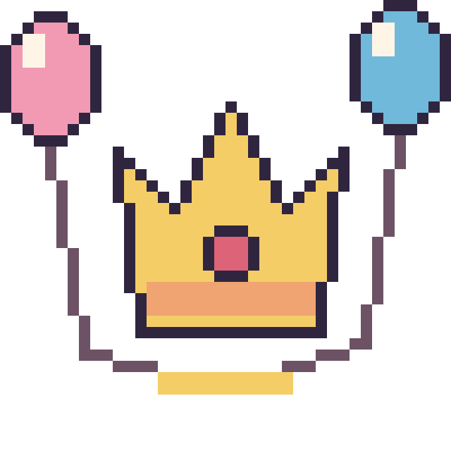 Modèle de pixel art Couronne avec des ballons sur une grille de 40 par 40 cases