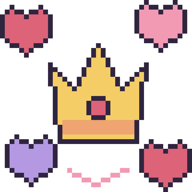 Modèle de pixel art Couronne avec des cœurs sur une grille de 40 par 40 cases