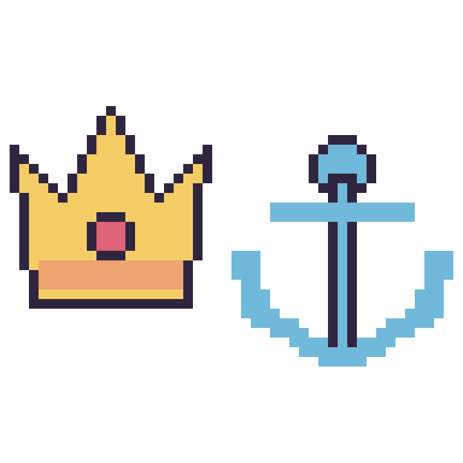 Modèle de pixel art Couronne et Ancre sur une grille de 48 par 48 cases