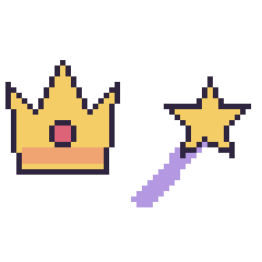 Pixel art Couronne et Baguette magique, grille 48 × 48