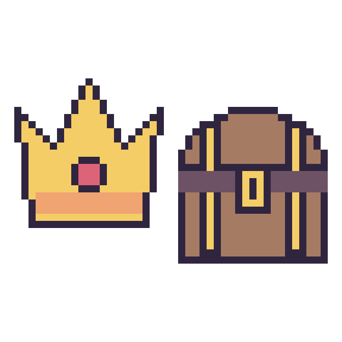 Modèle de pixel art Couronne et Coffre de pirate sur une grille de 48 par 48 cases