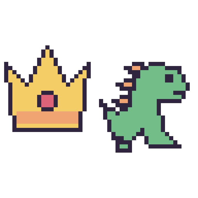 Modèle de pixel art Couronne et Dinosaure sur une grille de 48 par 48 cases