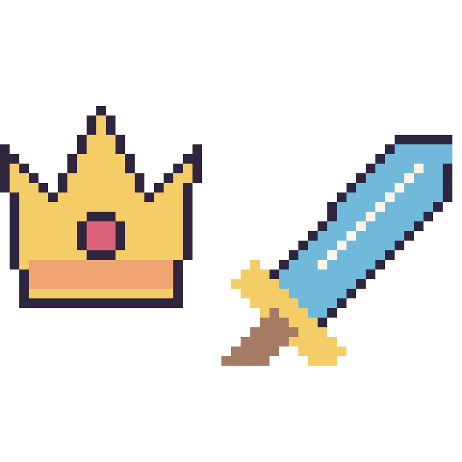 Modèle de pixel art Couronne et Épée sur une grille de 48 par 48 cases