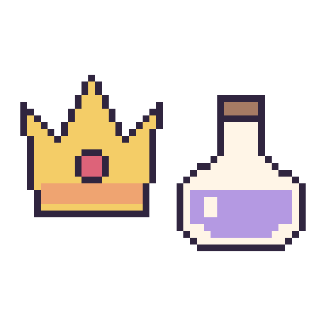 Modèle de pixel art Couronne et Potion sur une grille de 48 par 48 cases