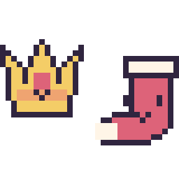 Pixel art Couronne kawaii 16 × 16 et Chaussette de Noël kawaii 16 × 16, grille 32 × 32