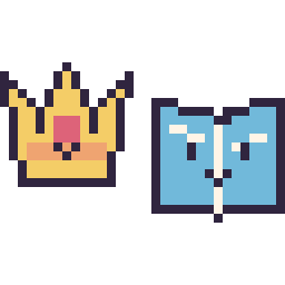 Pixel art Couronne kawaii 16 × 16 et Livre kawaii 16 × 16, grille 32 × 32