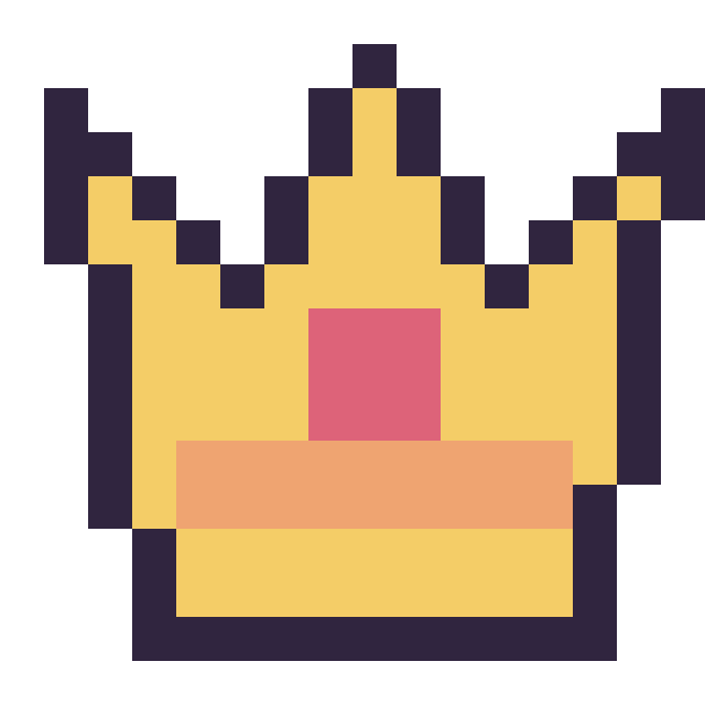 Modèle de pixel art Couronne simple 16 × 16 sur une grille de 16 par 16 cases