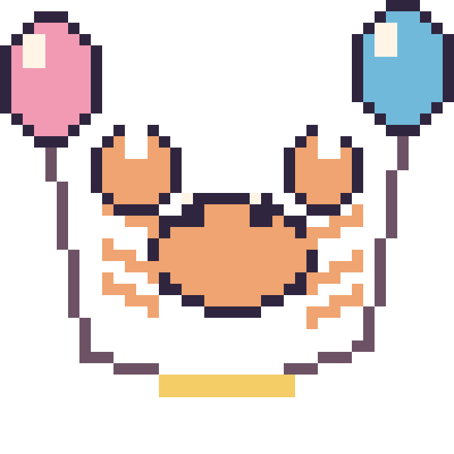 Modèle de pixel art Crabe avec des ballons sur une grille de 40 par 40 cases