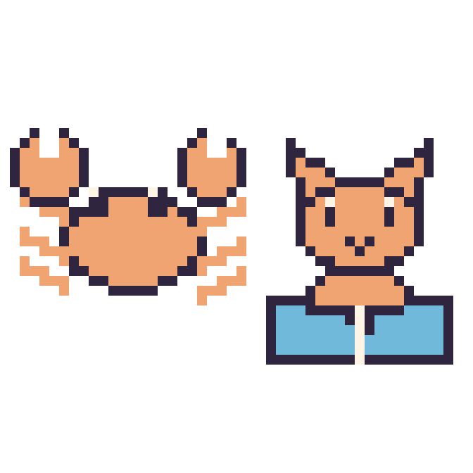 Modèle de pixel art Crabe et Chat avec un livre sur une grille de 48 par 48 cases
