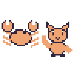 Pixel art Crabe et Chat qui fait coucou, grille 48 × 48