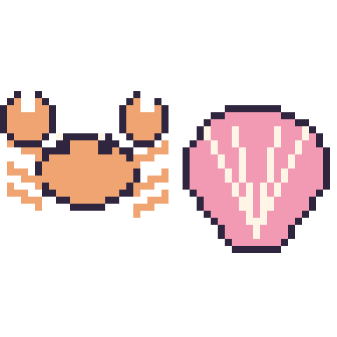 Modèle de pixel art Crabe et Coquillage sur une grille de 48 par 48 cases