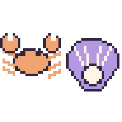 Pixel art Crabe et Huître, grille 48 × 48