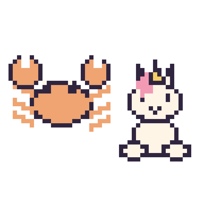 Modèle de pixel art Crabe et Licorne assis sur une grille de 48 par 48 cases