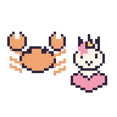 Pixel art Crabe et Licorne avec un cœur, grille 48 × 48