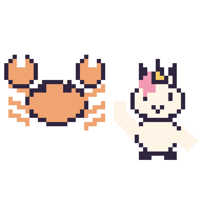 Modèle de pixel art Crabe et Licorne qui fait coucou sur une grille de 48 par 48 cases