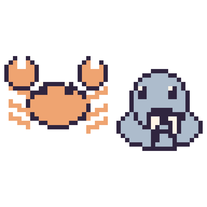 Modèle de pixel art Crabe et Morse sur une grille de 48 par 48 cases