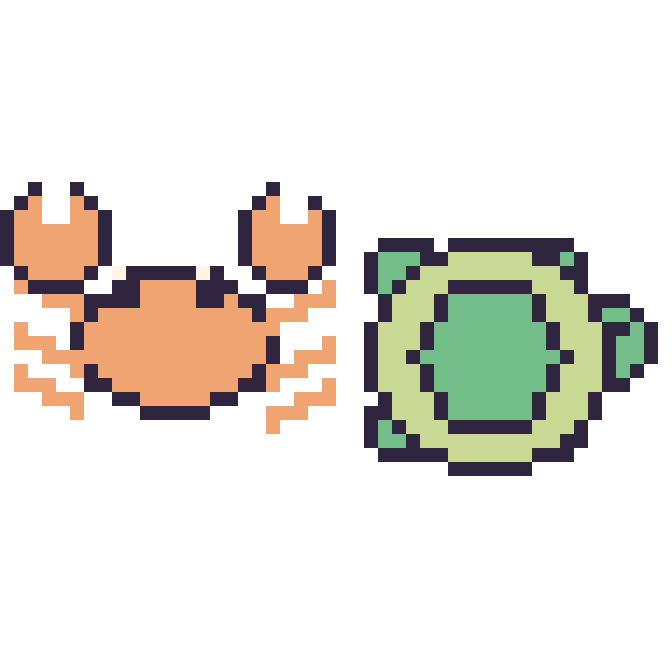 Modèle de pixel art Crabe et Tortue sur une grille de 48 par 48 cases
