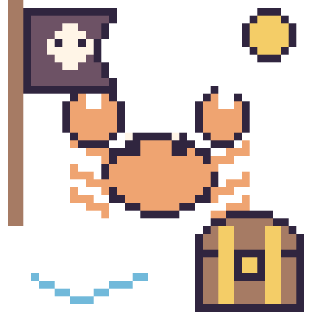 Modèle de pixel art Crabe en aventure pirate sur une grille de 40 par 40 cases