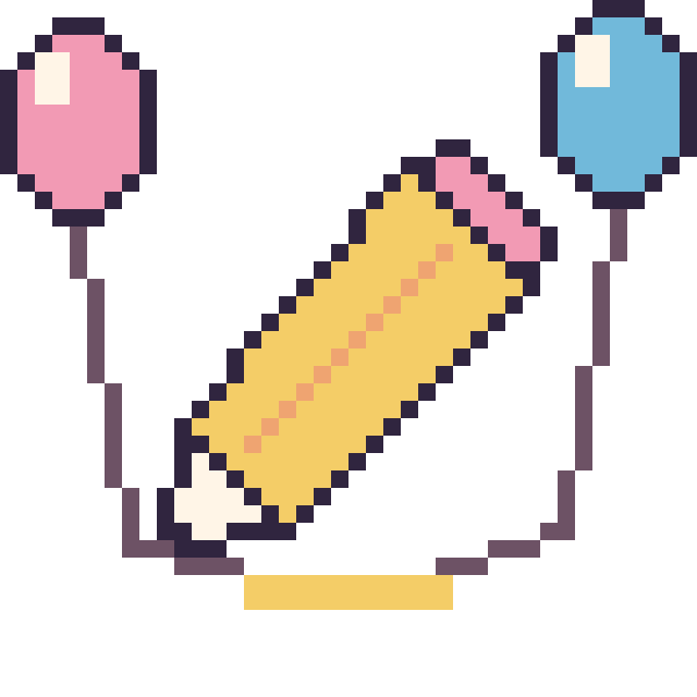 Modèle de pixel art Crayon avec des ballons sur une grille de 40 par 40 cases
