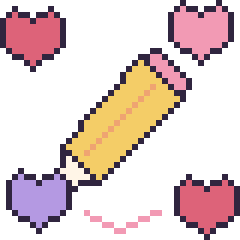 Pixel art Crayon avec des cœurs, grille 40 × 40