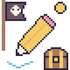 Pixel art Crayon en aventure pirate, grille 40 × 40
