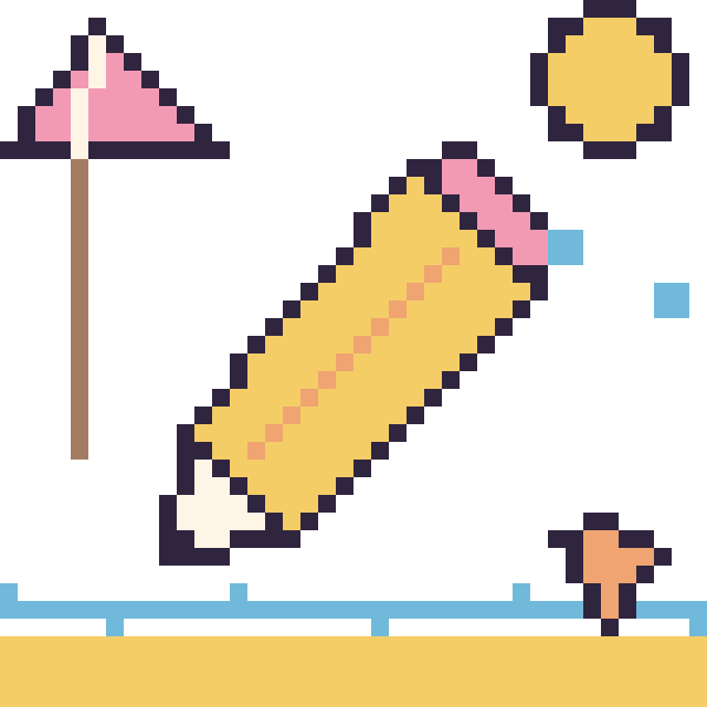 Modèle de pixel art Crayon à la plage sur une grille de 40 par 40 cases