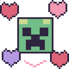 Pixel art Creeper avec des cœurs, grille 40 × 40