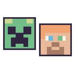 Pixel art Creeper et Alex, grille 48 × 48