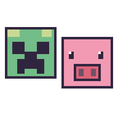 Pixel art Creeper et Cochon Minecraft, grille 48 × 48