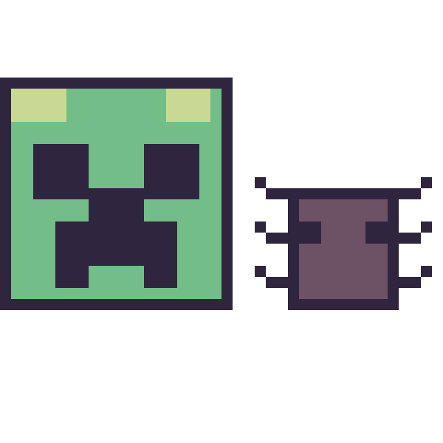 Modèle de pixel art Creeper et Araignée Minecraft 16 × 16 sur une grille de 40 par 40 cases