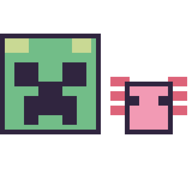 Modèle de pixel art Creeper et Axolotl Minecraft 16 × 16 sur une grille de 40 par 40 cases