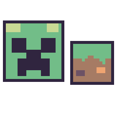 Pixel art Creeper et Bloc herbe Minecraft 16 × 16, grille 40 × 40