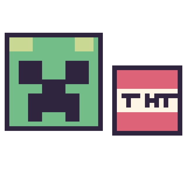 Modèle de pixel art Creeper et Bloc tnt Minecraft 16 × 16 sur une grille de 40 par 40 cases