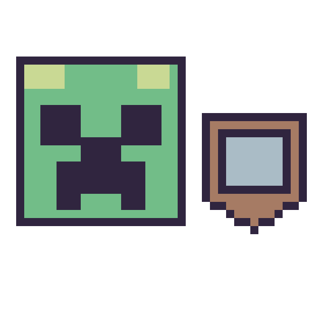 Modèle de pixel art Creeper et Bouclier Minecraft 16 × 16 sur une grille de 40 par 40 cases