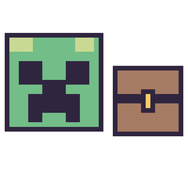 Modèle de pixel art Creeper et Coffre Minecraft 16 × 16 sur une grille de 40 par 40 cases