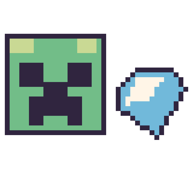 Modèle de pixel art Creeper et Diamant Minecraft 16 × 16 sur une grille de 40 par 40 cases