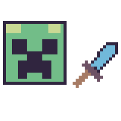 Pixel art Creeper et Epee diamant Minecraft 16 × 16, grille 40 × 40