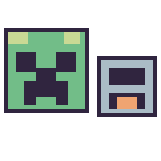 Modèle de pixel art Creeper et Four Minecraft 16 × 16 sur une grille de 40 par 40 cases